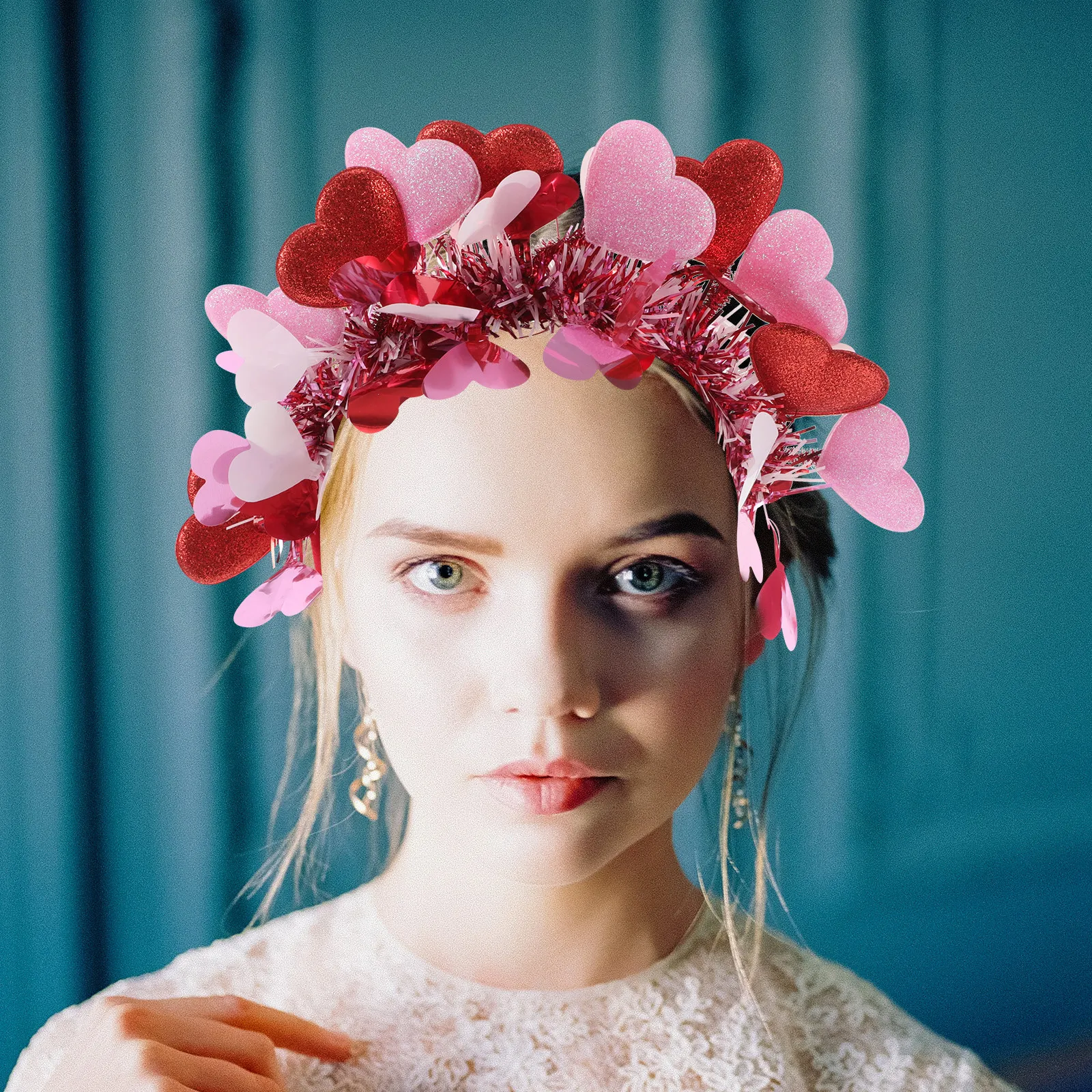 

Повязка на голову в форме сердца ко Дню святого Валентина, красно-розовая, с блестками, аксессуар Купидона, для свадьбы, дня рождения, вечеринки, праздничный головной убор