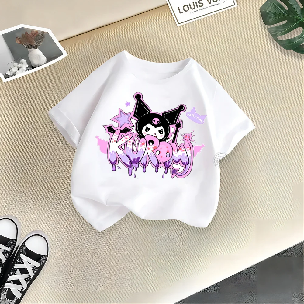 Sanrio Summer clothing Creative printed Kulomi Baby cotton T-shirt Boys girls comfortable casual top Cotton T-shirt top