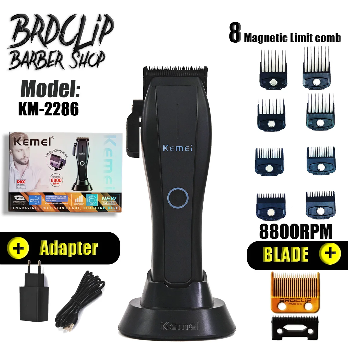 8800 RPM Brushless Motor KM-2286 Gradient Hair Clipper Professional Trimmer AdjustableHaircut Machine Electric Trimmer for Men