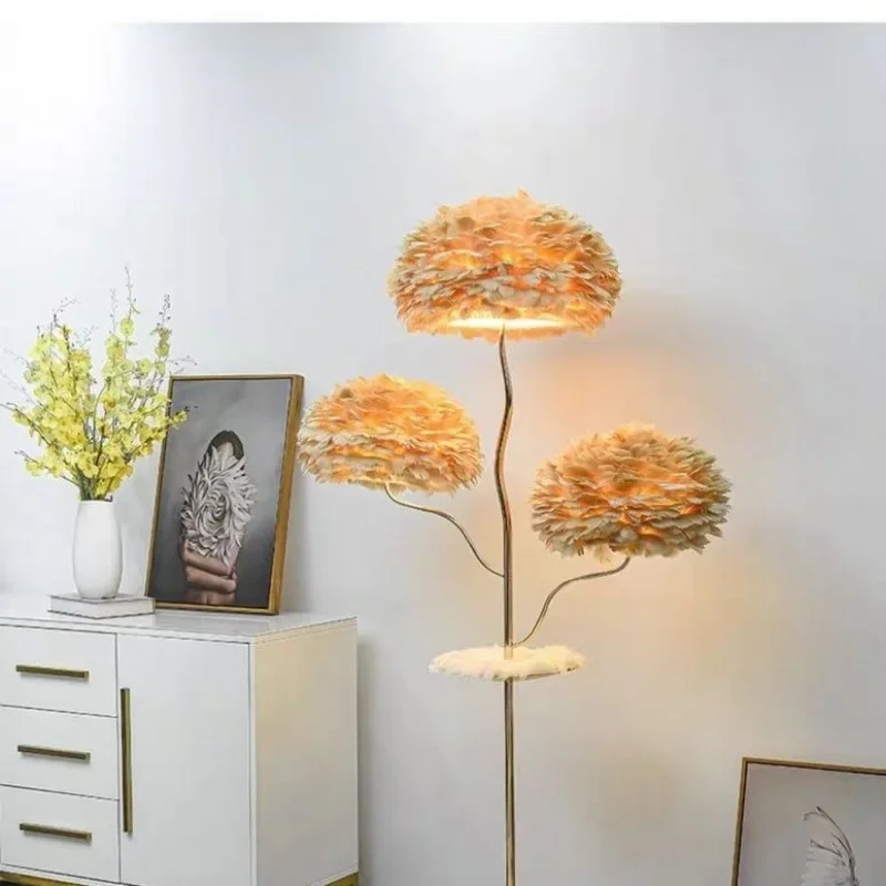 

Natural Goose Feather Floor Lamp Living room and bedroom light luxury decoration atmosphere vertical lamp