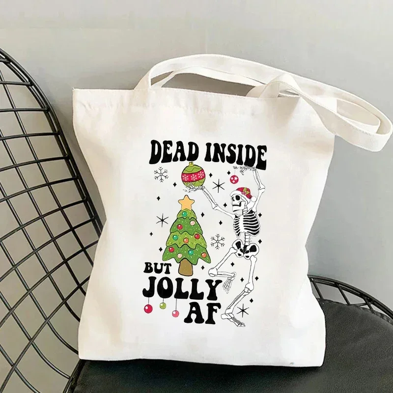 BUT JOLLY AF Skull Canvas Tote Bag Organizer Large Capacity Handbag Travel Storage Shoulder Bags Reusable Shopping Bag Fun Gift