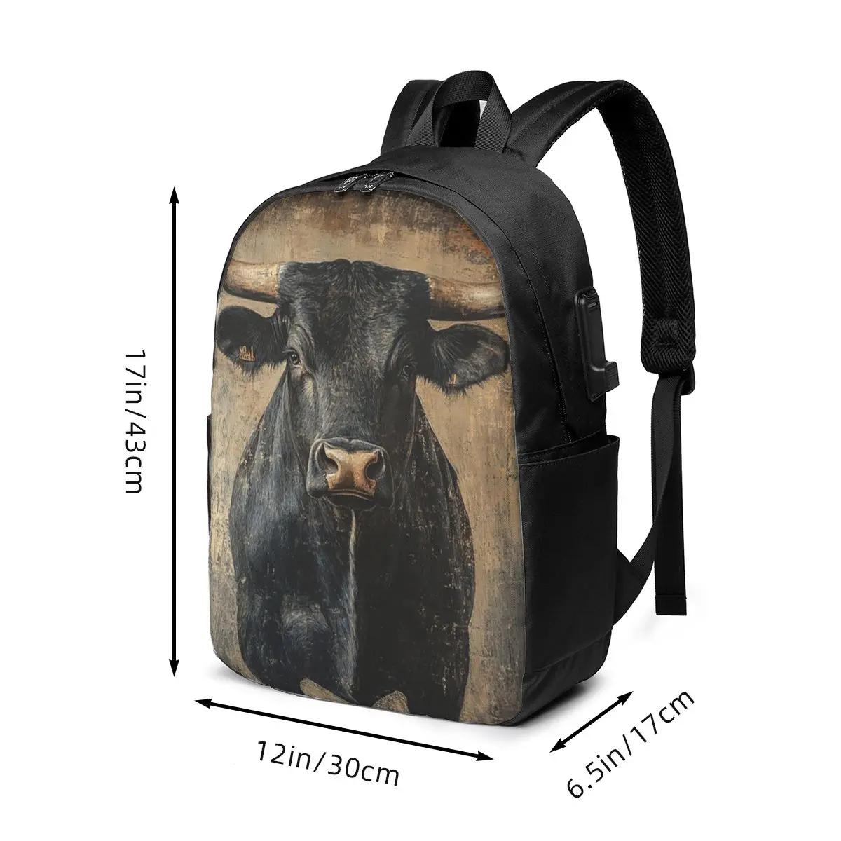 Cattle Realistic Oil Painting Print Backpack Travel Notebook Bag Computer College Student School Bag Laptop Shoulder Bags