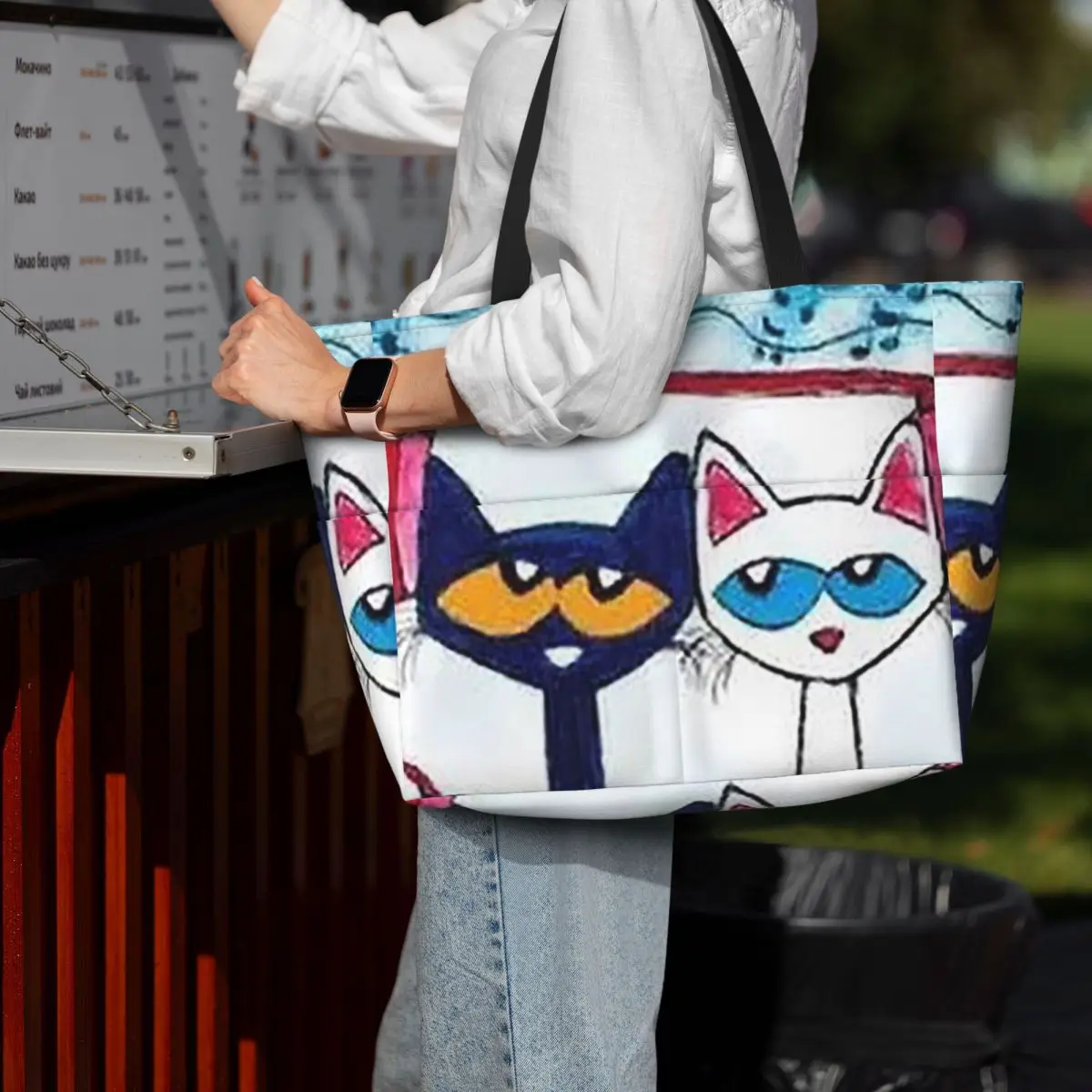 Pete The Cat Playing Guitar Beach Tote Bag Sport Gym Yoga Duffle Large Tote Bag Women Travel Bag Fitness bag