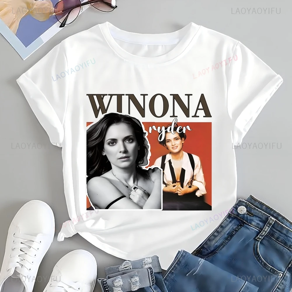 Winona Ryder Printed T-shirt Top Winona Ryder Neutral Trend Harajuku Short Sleeved Unisex Shirt Graphic Oversized T-shirt