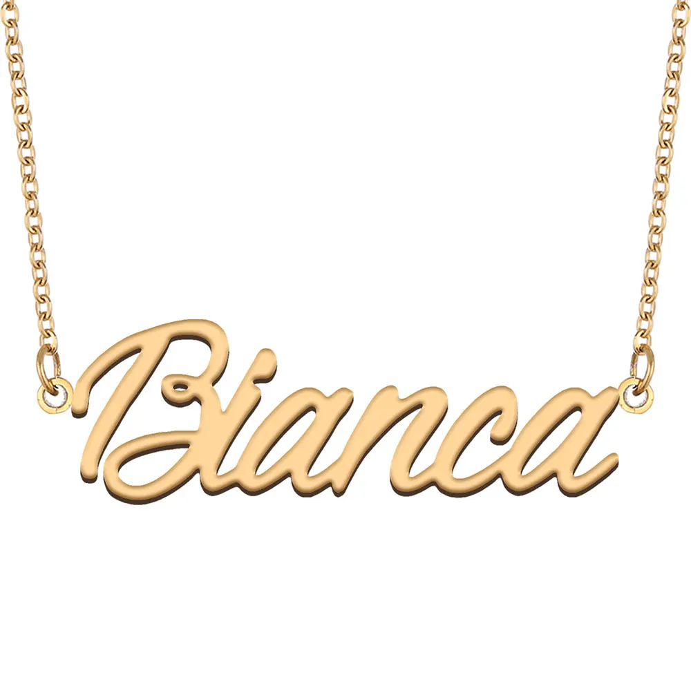 Bianca Name Necklace for Women Stainless Steel Jewelry Gold plated Nameplate Pendants Collares Para Mujer Letters Choker