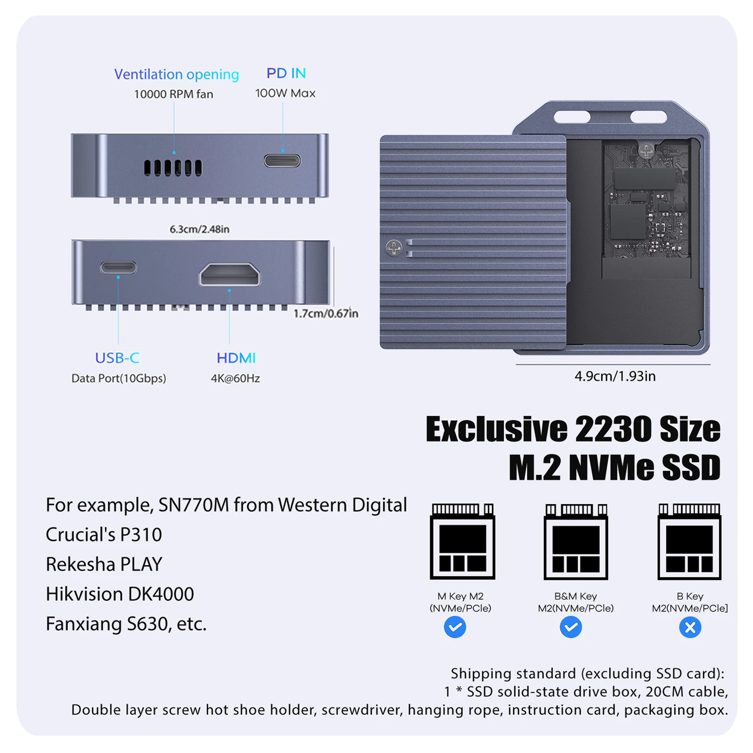 All-in-One USB-C Dock: SSD Enclosure for 2230 + Phone Stand + 10Gbps + PD3.0 Charging - Triple Display Adapter for Laptop & Mobi