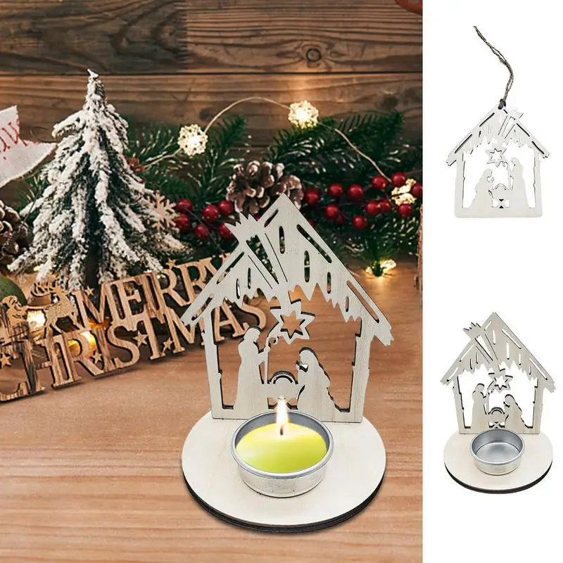 Christmas Jesus Advent Pendant Innovative Wooden Candlestick House Ornaments For Kids Holiday Festival Gifts Xmas Decoration