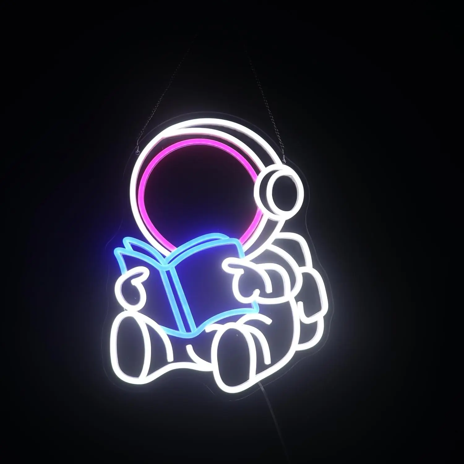 USB Dimmable Astronaut Reading Book Neon Light for Bedroom Decor Study Room Lighting Romantic Night Ambiance Creative Gift