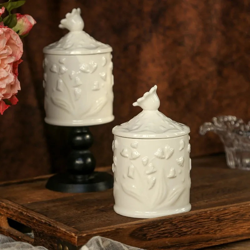 French ceramic storage jar ornament,jewelry jar,sugar jar,White Sealed Canister with Lid for Home Dining Table Decor Organizer