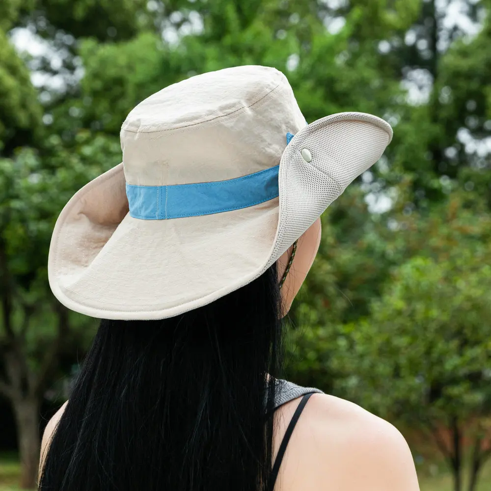 

Women's Color-Blocked UV Protection Bucket Hat with Dual Snap Buttons Transform into Cowboy Hats Hiking Travel Outdoor Beach Cap