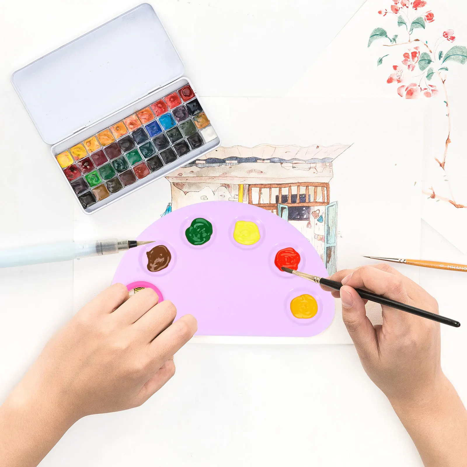 

2 Sets Palette Painting Mixing Water Color Tray Square for Painters Watercolor Pigment Students