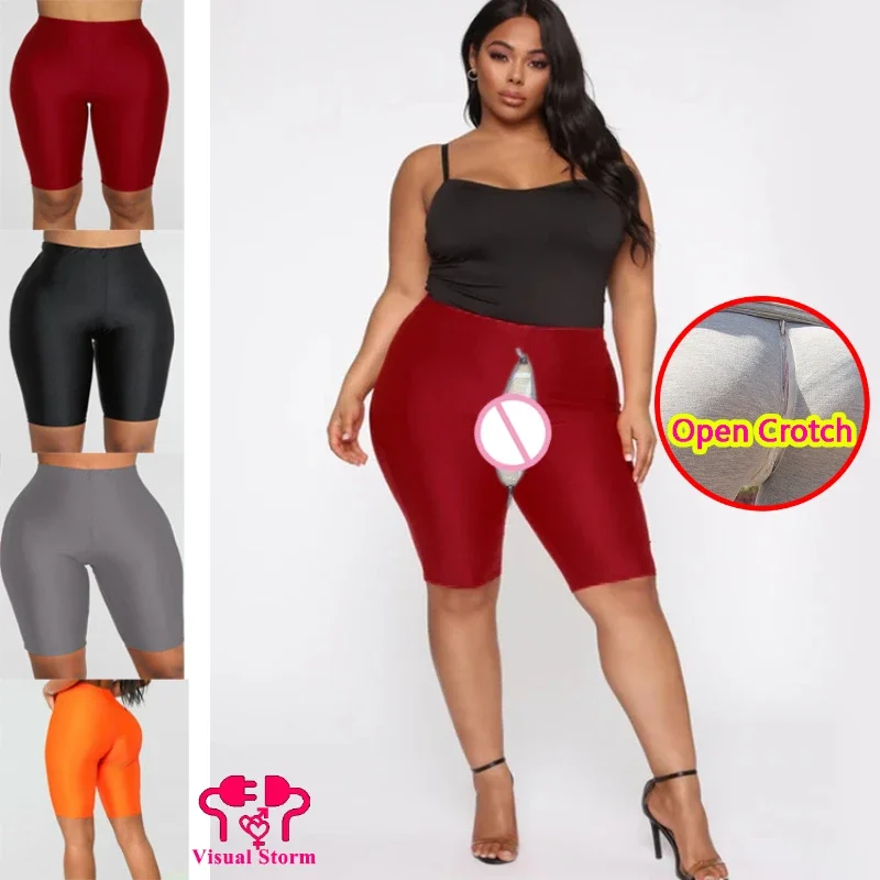 Open Crotch Woman Sexy Leggings Hidden Zippers Nylon Outdoor Sex Easy Capris Sport Black Crotchless Hot Pants Invisible Panties