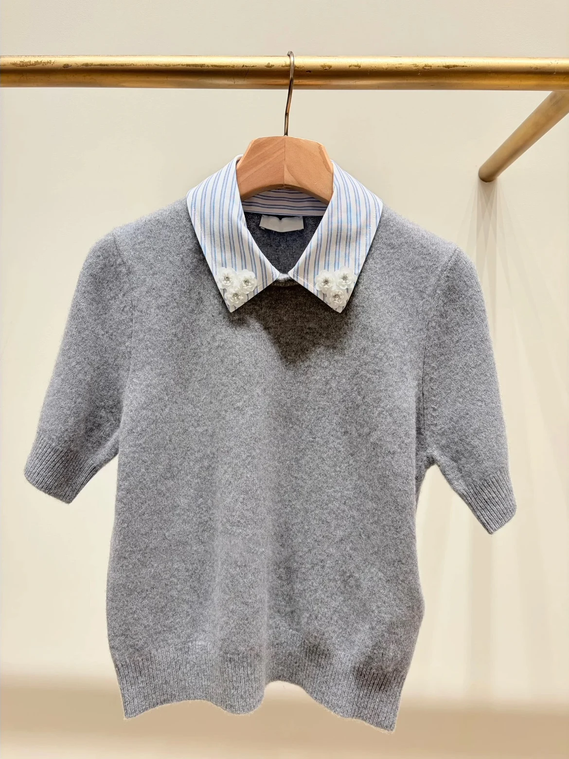 

Женский пуловер HEIDD из шерстяной пряжи с вязаным воротником и цветочным декором, весна 2026, повседневный стиль, приталенный крой