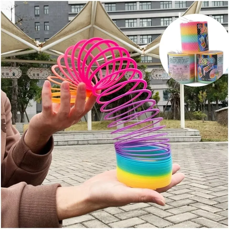 面白いファッションカラフルなレインボーサークル折りたたみ式プラスチック製スプリングコイルストレス解消フィジェットトイ子供向け創造的教育玩具