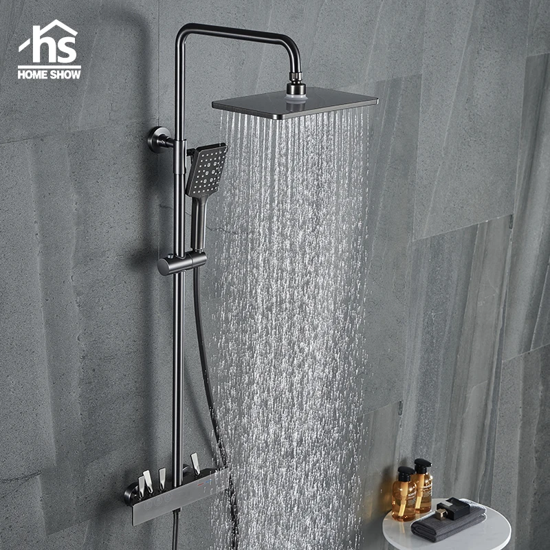 

Gun Grey Household Sanitary Ware Digital Display Single Handle Brass Shower Head Bathroom Hot and Cold Shower Faucet