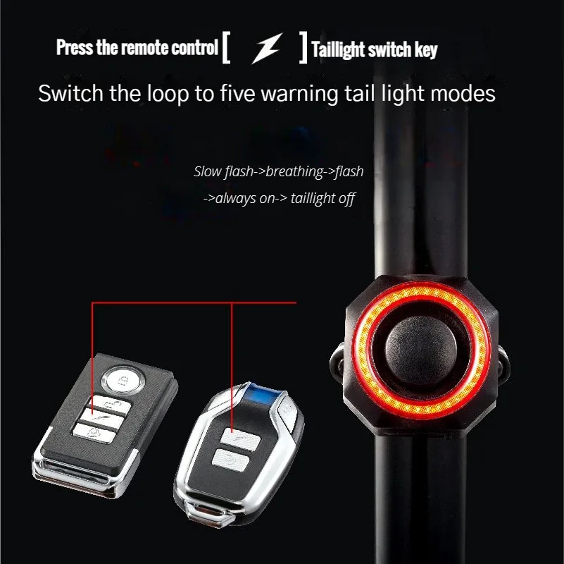 Alarma antirrobo de inducción inalámbrica para bicicleta, luz LED de advertencia de montaña recargable, luz trasera inteligente de freno, KS-SF33R