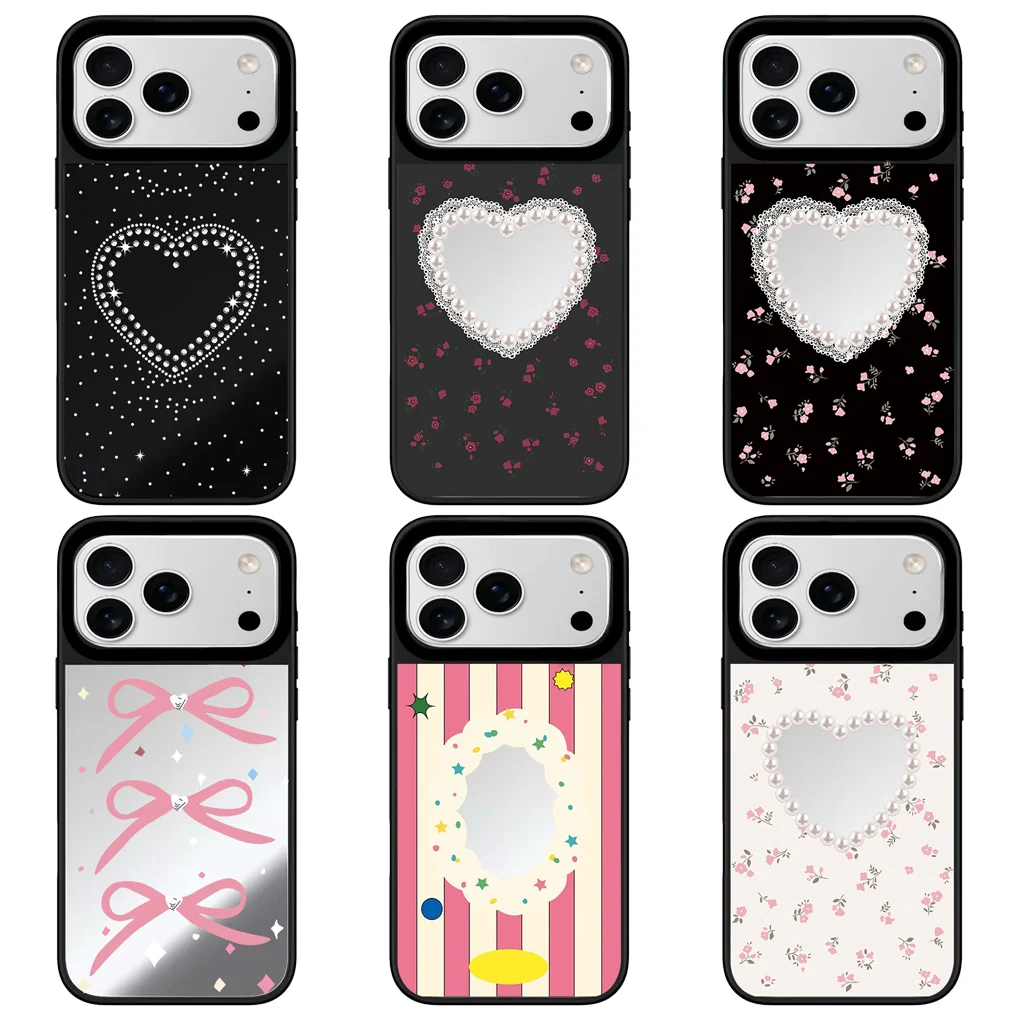 

Mirror Heart Black Border Magnetic Phone Case Cover for IPhone 12 13 14 15 16 17 Pro Max Case