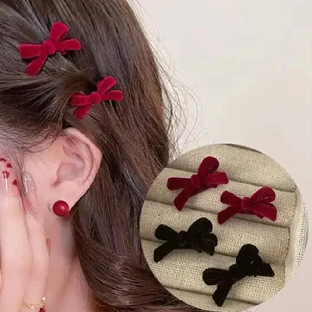 8PCS Hair Clips Set for Women Girls Red Black Mini Bowknot Hairpins Cute Hair Accessories Daily Wear Party Vintage Style