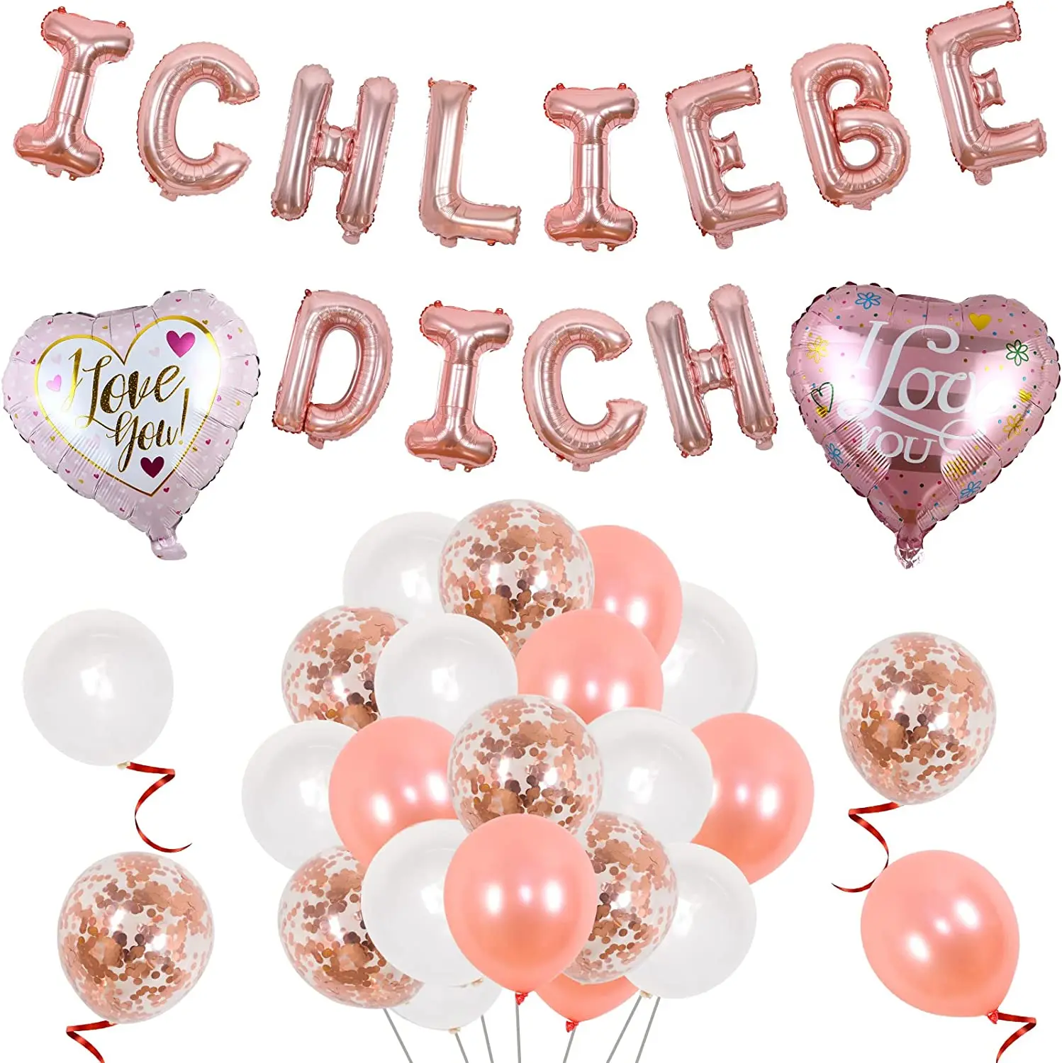 

Valentine's Day Balloon Set with Ich Liebe Dich Rose Gold Letter Balloons for Marriage Proposal Romantic Party Decoration