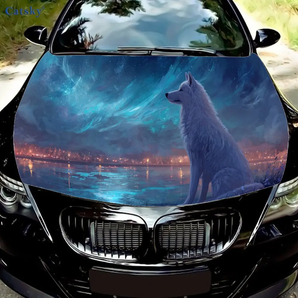 

Наклейка на капот автомобиля Blue Wolf by Calm Waters & Sky, персонализированная и модная наклейка Auto Art, самоклеящаяся водонепроницаемая наклейка на экстерьер автомобиля Vin