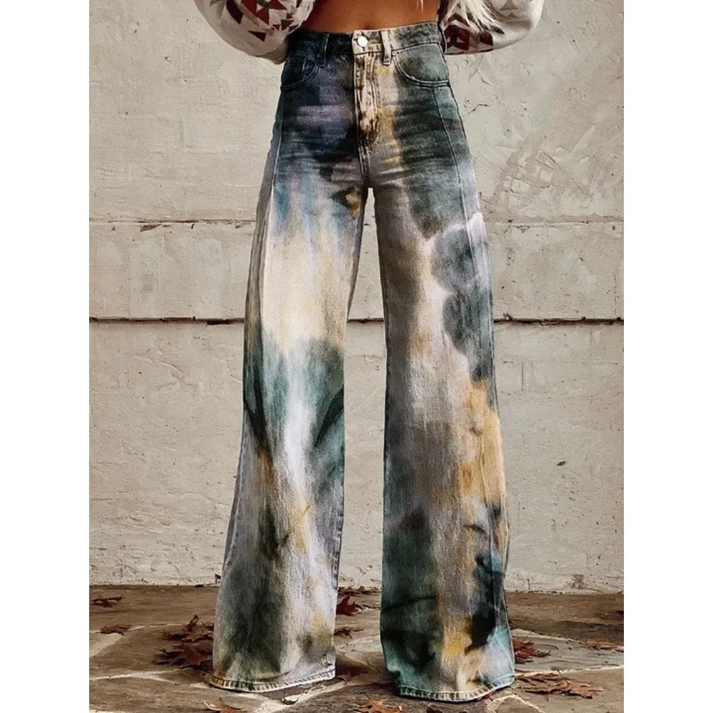 Retro Japanische Kunst-Print Weite Hose 100% Baumwolle Lässige Loose-Fit Palazzo-Hose mit Taschen Damen Sexy Hochtaillierte Hose – Detail 12