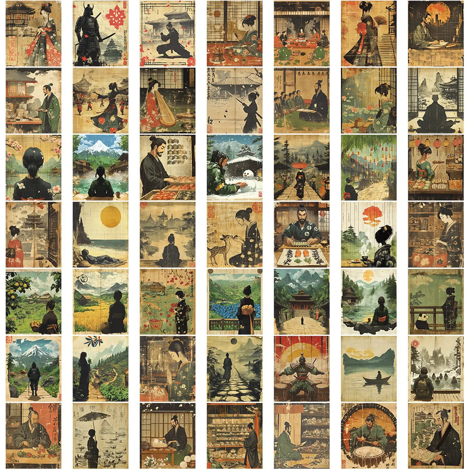 10/50PCS Japan Ukiyo-e Holzschnitt Porträt Kunst Graffiti Aufkleber Holzschnitt Cartoon Aufkleber Laptop Telefon Gitarre Skateboard Kind spielzeug Geschenk