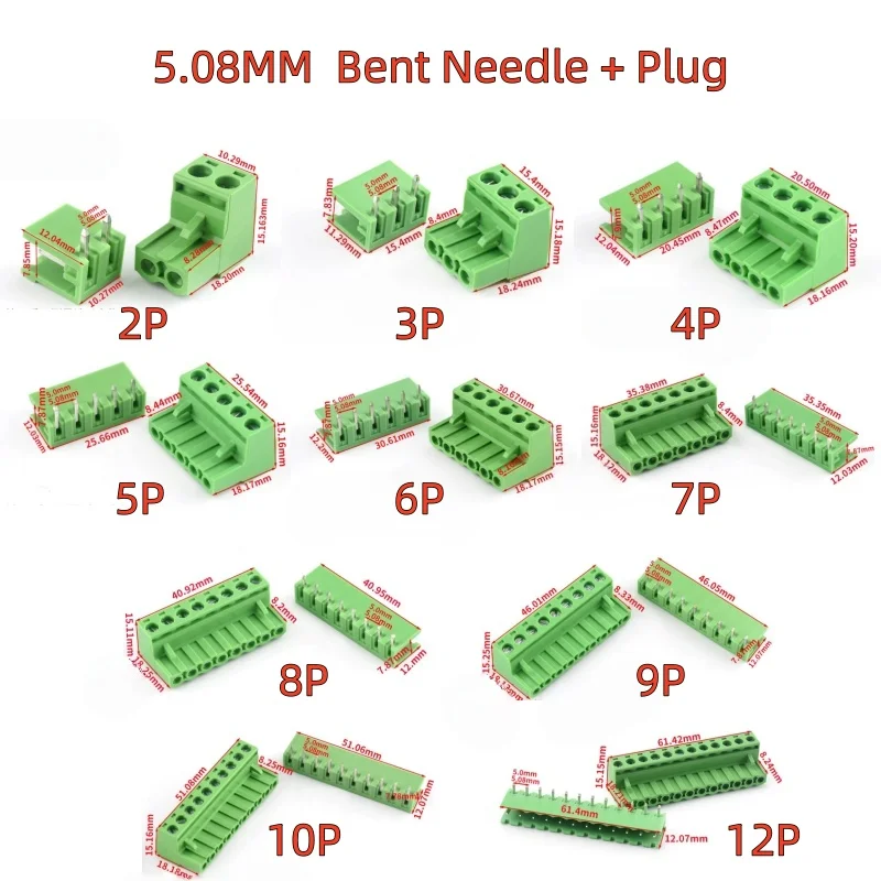 5Pair KF2EDGK 5.08mm PCB Screw Terminal Block 2P/3P/4P/5P/6P/7P/8P/9P/10P/12P Male Plug Female Socket Pin Header Wire Connector