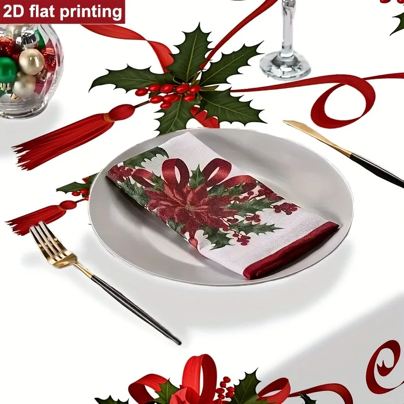 One rectangular Christmas tablecloth - red, white and green polyester fiber festive table coverzyc