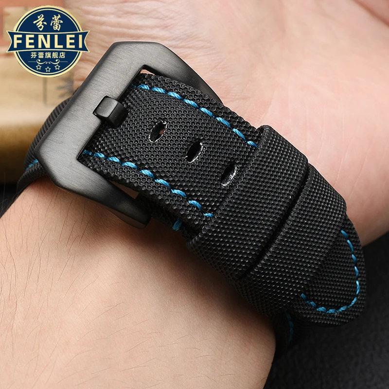 Nylon Carbon fiber Leather Watch strap For Panerai Luminor PAM01661 799 616 Scaphium Affine Canvas Watchband Male 24mm Bracelet