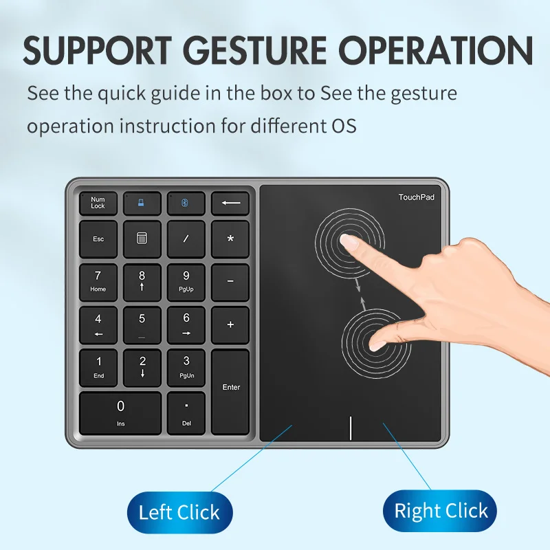 Jomaa Bluetooth Numeric Keyboard with Touchpad Number keypad Rechargable USB Wireless Digital keyboard for Android Windows IOS