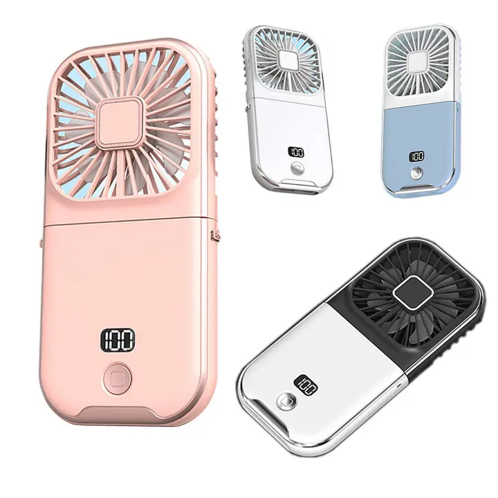 Ventilador Foldable Neck Hanging Fan USB  Power Bank Handheld Portable Wearable Folding Fan Phone Holder 3 Gears cooler