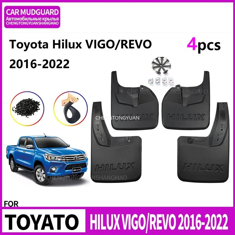 Mudguards Car Fenders for TOYATO HILUX VIGO REVO 2016-2022 4WD 2WD Mudflaps Accessories Black 4-piece Set Before and After