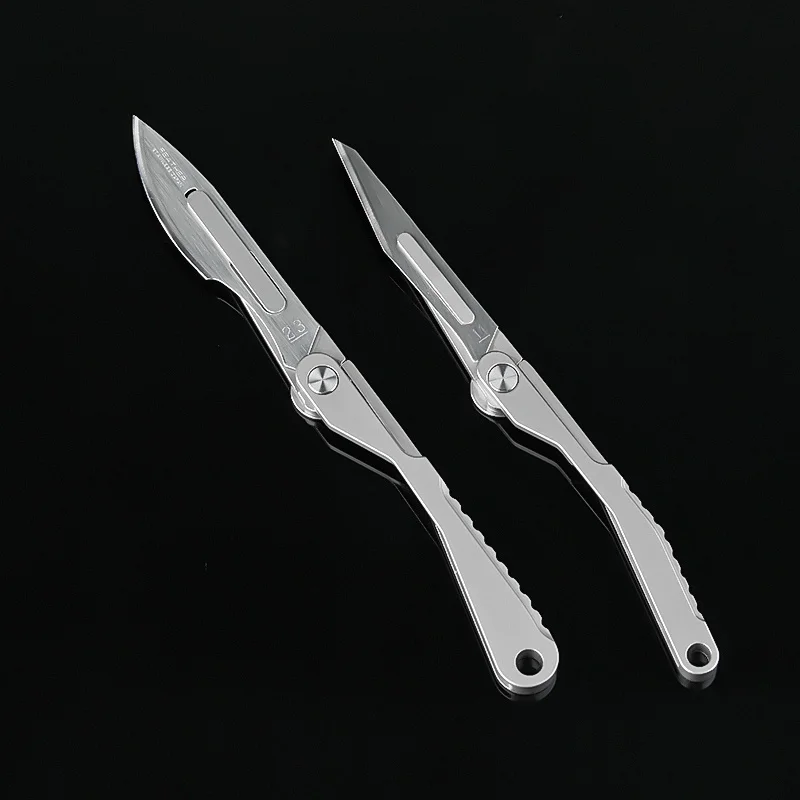 Titanium Alloy Mini Folding Knife With 10pcs Replacement Blade Keychain Pocket Knife Multitool Unboxing Utility Cutter Survival