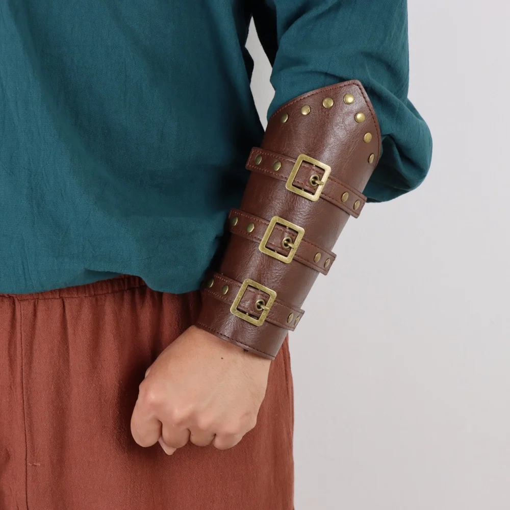 

Medieval Knight Wristguards - PU Leather Armor Armguards Suitable for Halloween, Renaissance Carnival and Theme Parties