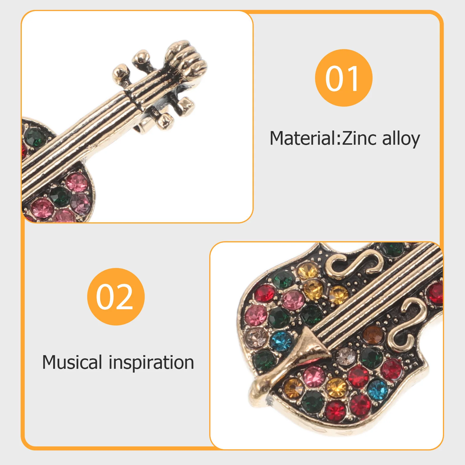 2 قطعة الموسيقى مستوحاة خمر الكمان حجر الراين بروش للنساء التلبيب دبوس فستان سترة وشاح حامل بروش معدني أنيق #2