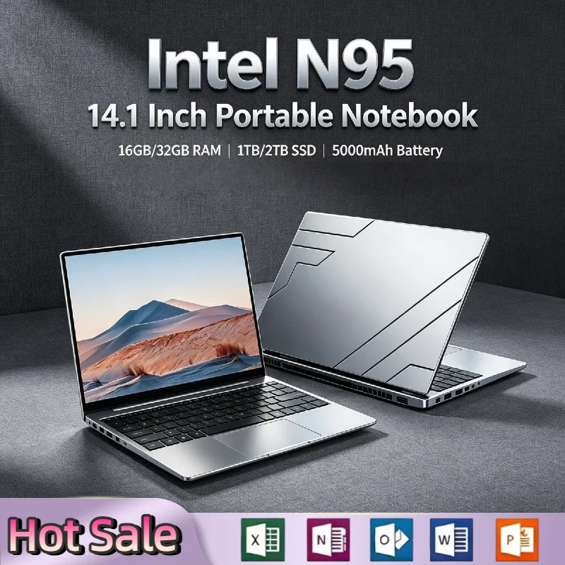 Intel N95 14.1 Inch Laptop Computer 32GB RAM 1TB 2TB SSD 1920x1080 Portable Office Study Notebook Prime Pro Max