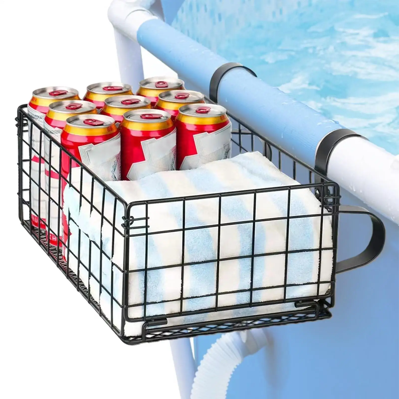 

Poolside Basket Toy Holder folding Storage Wire Mesh Organizer for Towels Drinks Beverages Backyard Beach Toy Outdoor Activities