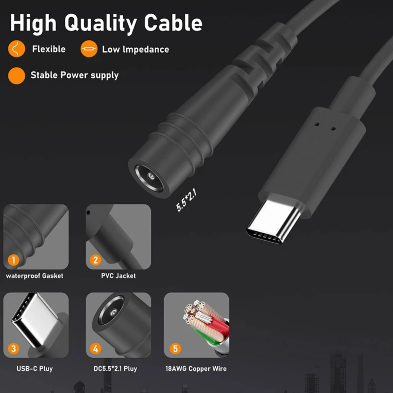50 سنتيمتر 200 سنتيمتر 300 سنتيمتر 10 متر نوع-c ذكر إلى 5.5*2.1 مللي متر أنثى تمديد كابلات تيار مستمر موصل الطاقة 5.5x2.1 محول USB نوع C محول