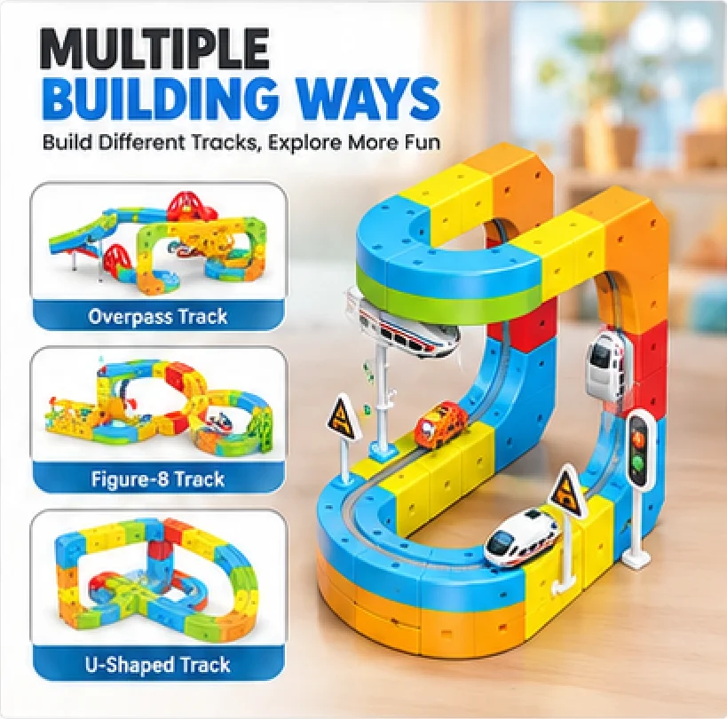DIY Rail Cubes Building Blocks Electric Train, Multiple 3D Track Layouts, STEM Construction Toy for Kids