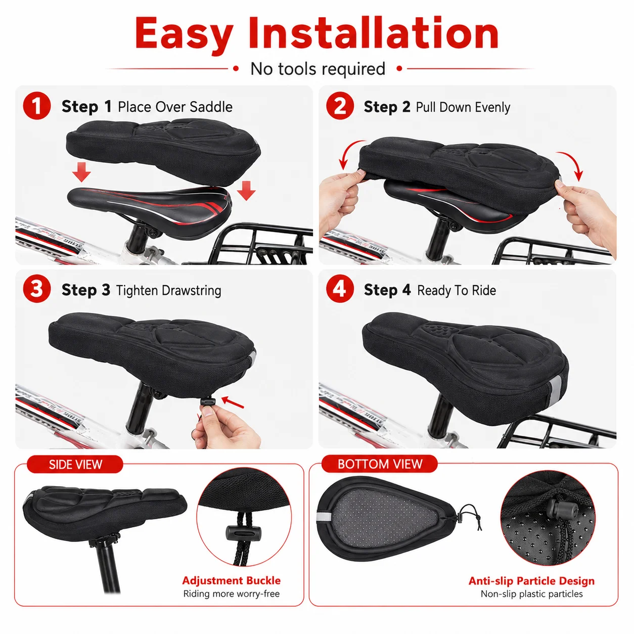 PINMOAP 1PC Bike Seat Cover Bicycle Saddle Cushion Soft Gel Padded Waterproof Cycling Seat Pad For Mtb Road Exercise Bike image 6