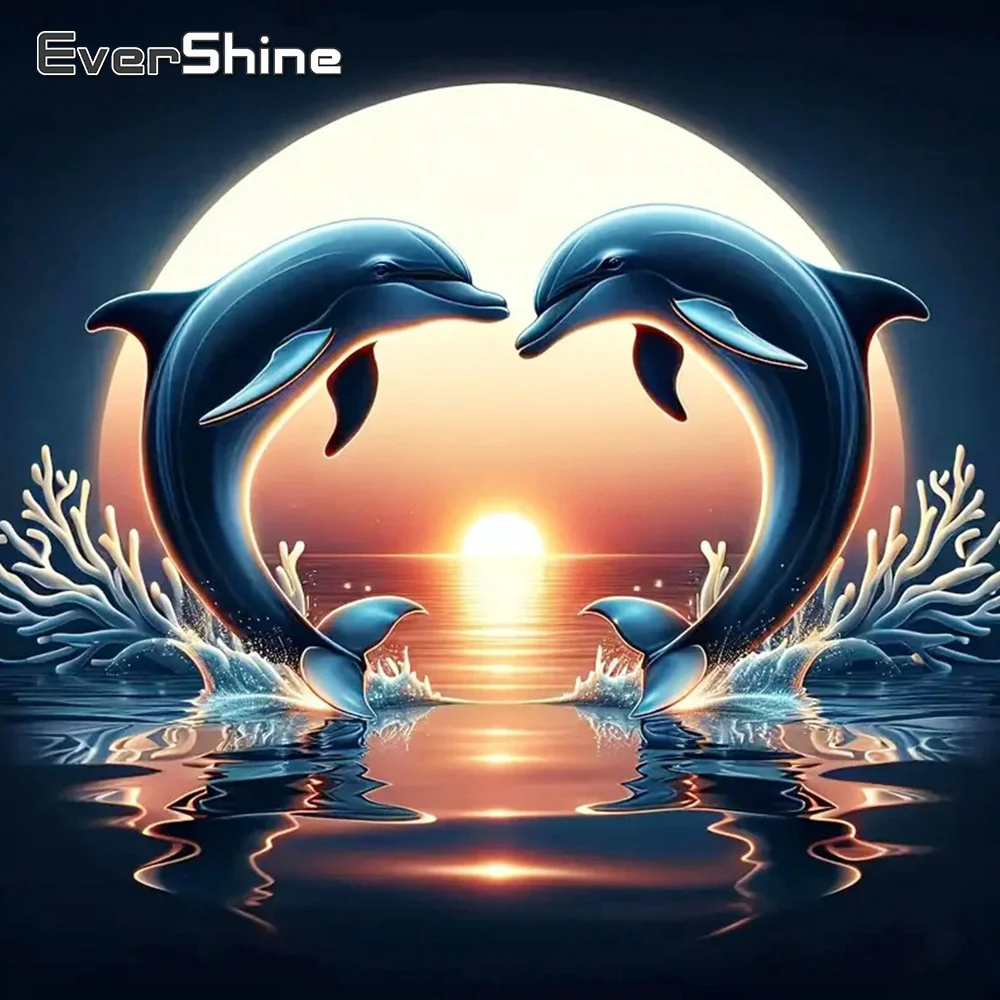 Evershine Animal Diamond Painting Dolphin Needlework Mosaic Sunset New Collection Sea Embroidery Kit Handmade Hobby