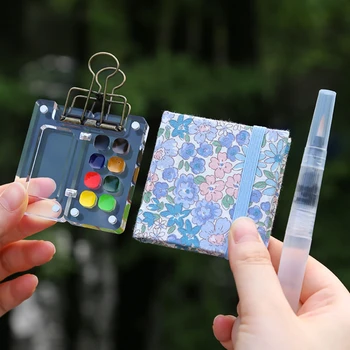 Conjunto de caixa de pintura aquarela acrílica portátil, 8 cores, mini paleta, embalagem de tinta aquarela, esboço de viagem, materiais de arte