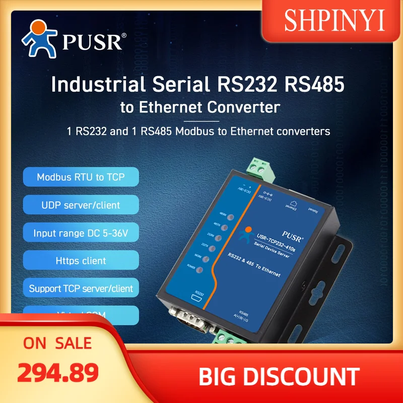 

USR-TCP232-410S-RT RS232 RS485 Преобразователь последовательного порта в Ethernet Поддержка шлюза Modbus Прозрачный TCP/UDP/HTTP