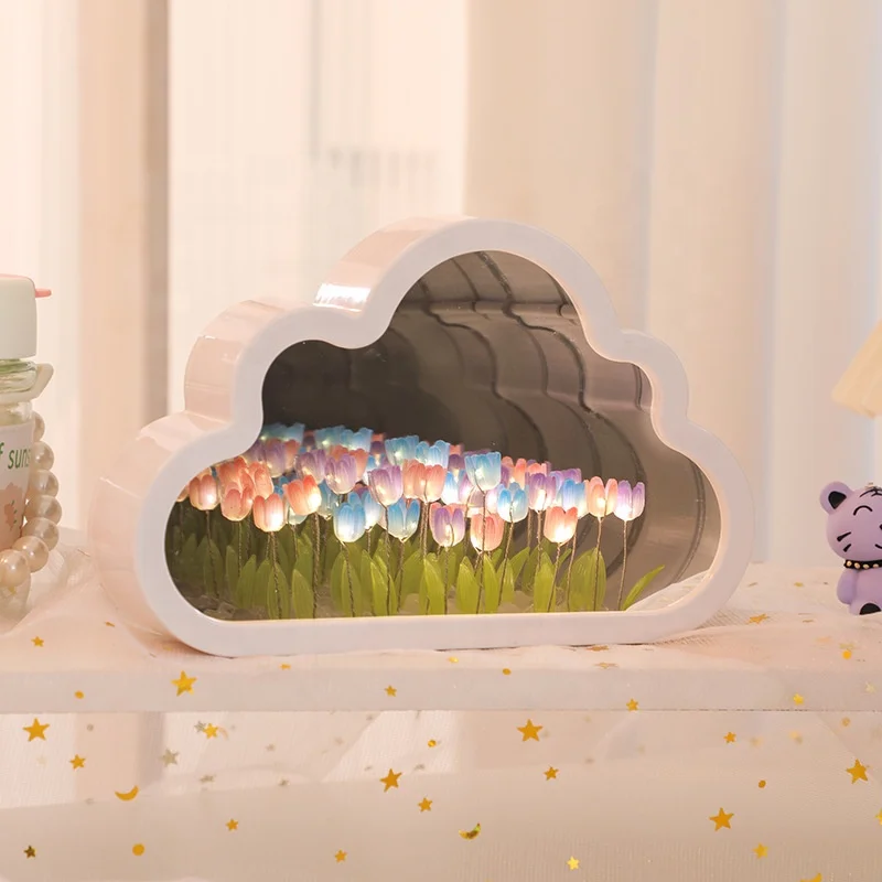 Led light up espelho decorações de casamento mães presente do dia dos namorados diy luzes da noite candeeiros de mesa tulipa artificial