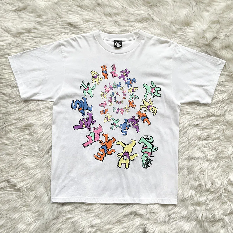Dancing Stars Tee Rotating Letters Short Sleeve T-Shirt Unisex Bear Design round Neck Youth Fashion Summer Casual Top