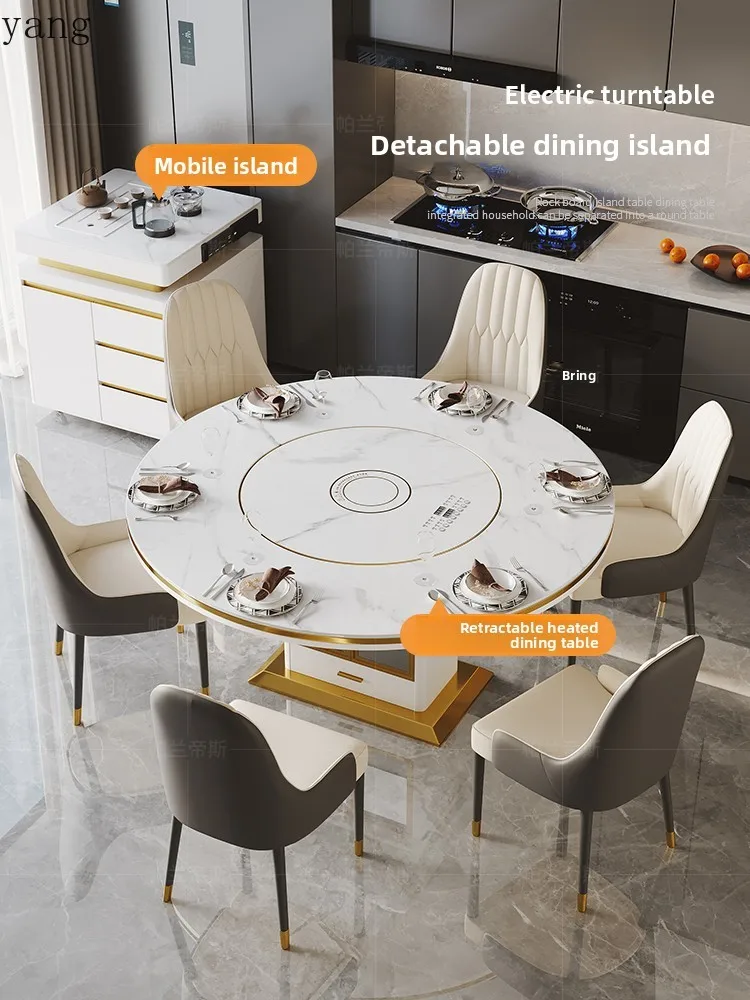 

LMM dining table with induction cooker vegetable warming turntable retractable intelligent integrated movable