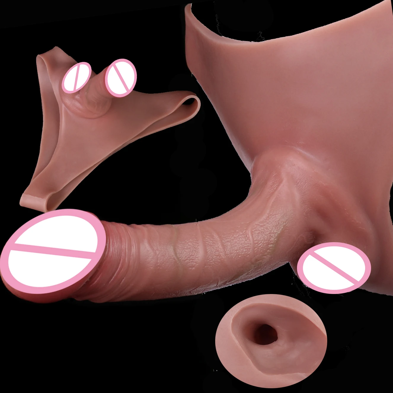FAAK Wearing Penis Sleeve Cock Extender Silicone Strapon Hollow Dildo Panties Harness Sex Toys For Men Transgender Underwear