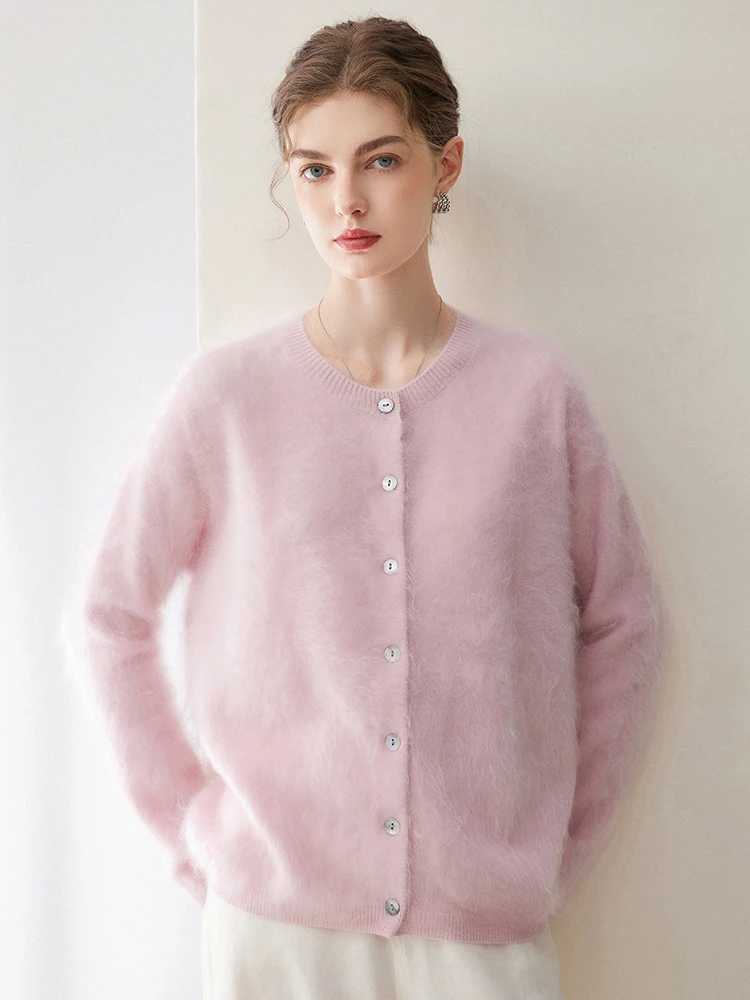 TLOML Chic Women‘s 100% Plush Cashmere Sweater O-neck Buttons Cardigan Autumn Winter Soft Warm Brushed Cashmere Knit Comfy Coat