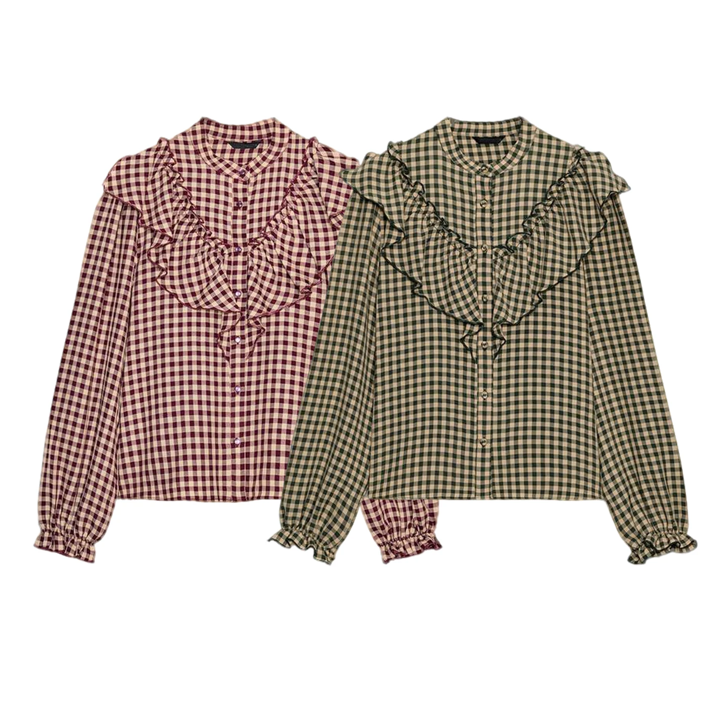 Wiosenna Nowa Damska Długa Sukienka z Okrągłym Dekoltem, Mała Krata, Ozdobna Warstwowa Konstrukcja, Poliester, Sukienka typu Bubble, Casual Bl...