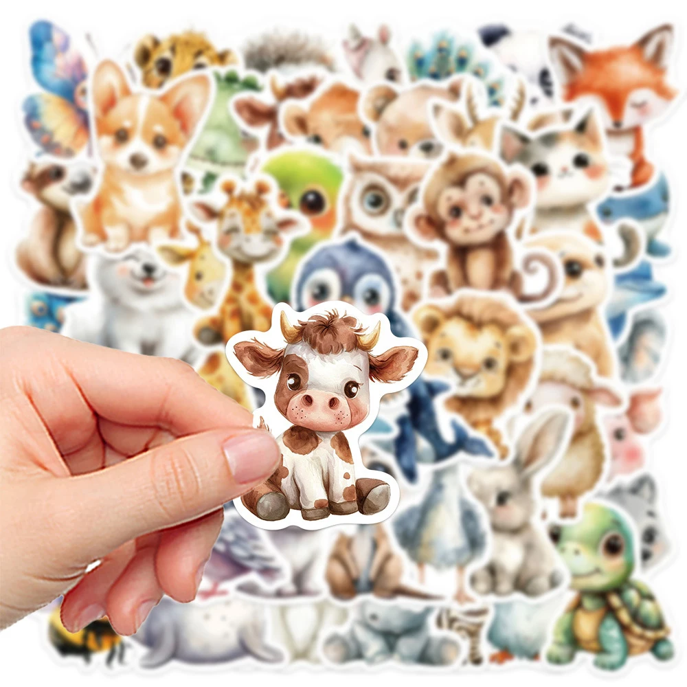 10/30/50 Stuks Schattige Aquarel Dieren Cartoon Stickers Grappige Graffiti Stickers Telefoon Case Skateboard Plakboek Sticker Voor Kinderen Speelgoed